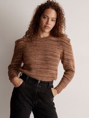 Madewell Prentiss Pullover Space Dyed Autumn Brown Sweater Pinched Pleat